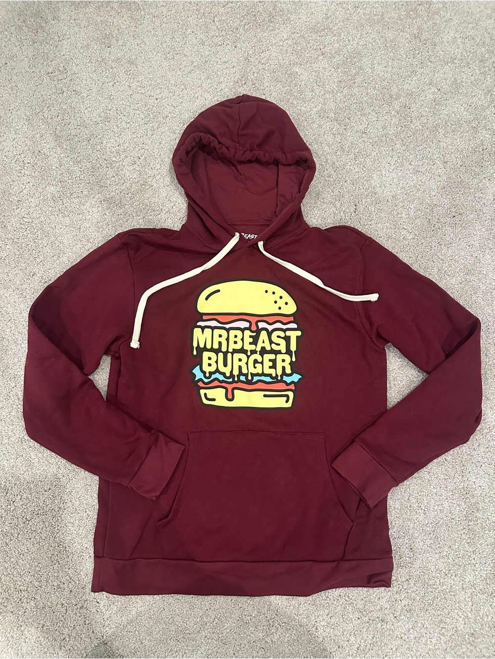 Mr. Beast Men's Maroon, Burgundy Pullover Hoodie
